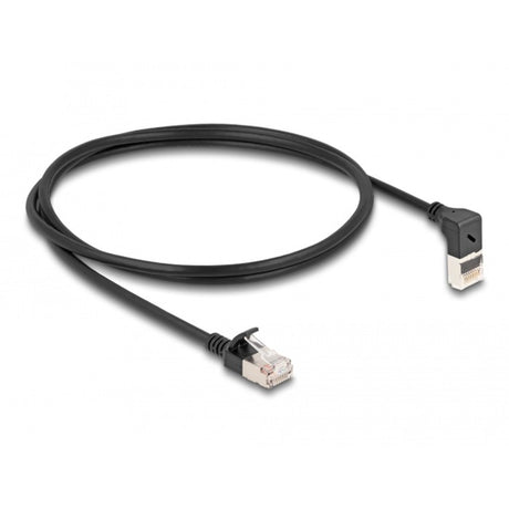 Delock RJ45 Netzwerkkabel Cat.6a S FTP Slim 90° nach oben abgewinkelt gerade 1 m Kabel (schwarz)