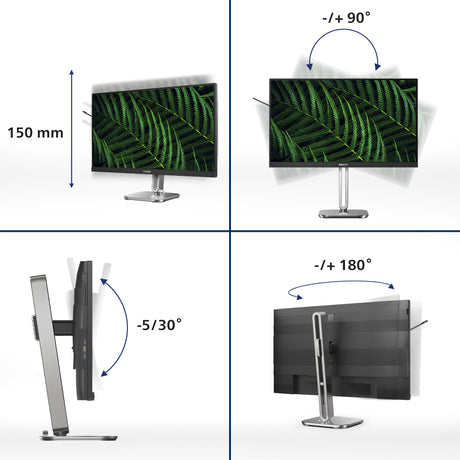 Philips 24b2g5200 23.8 monitor (zilver zwart, 1x displayport, 1x hdmi, 1x vga, 4x usb-a)