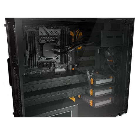 Ruhig sein! Pure Base 600 Window Midi-Tower-Gehäuse (schwarz orange | 2x USB-A | gehärtetes Glas)
