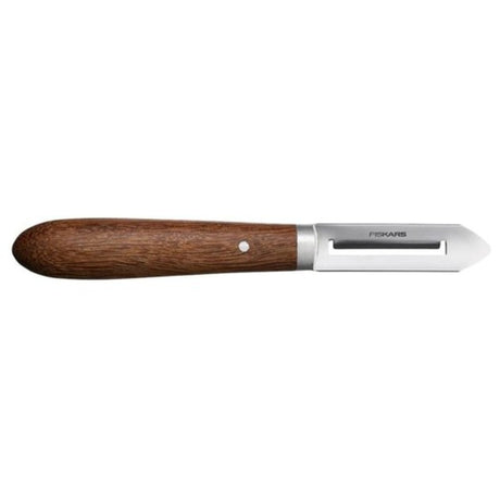 Fiskars klassischer Schäler links 5 cm Klinge (Holzfarbe, Schäler | FSC-zertifiziertes Sucupira-Holz | Edelstahl)