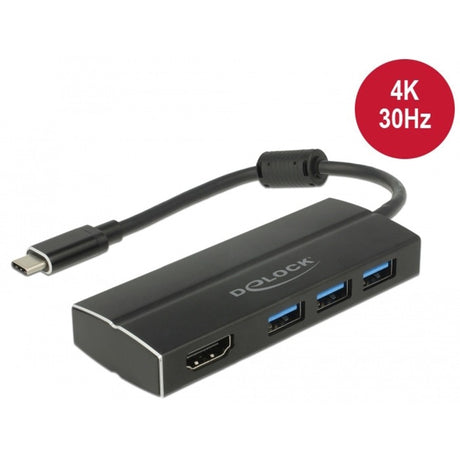 Delock USB-C 3.1 > 3x USB-A 3.0 Hub + HDMI USB-Hub (schwarz, 0,15 Meter, 4k)
