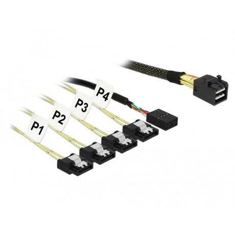 Delock mini SAS HD SFF-8643 > 4x SATA 7-Pin Adapter (schwarz, 1 Meter + Seitenband 1 m Metall)