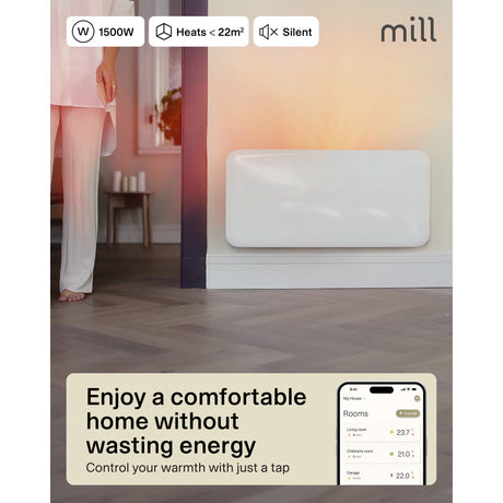 Mill Steel WiFi Flächenheizung pa1500wifi4a, 1500 Watt Konvektor (weiß, WiFi 2,4 GHz (WiFi 6), Bluetooth 5.2, ZigBee 3.0 + App)