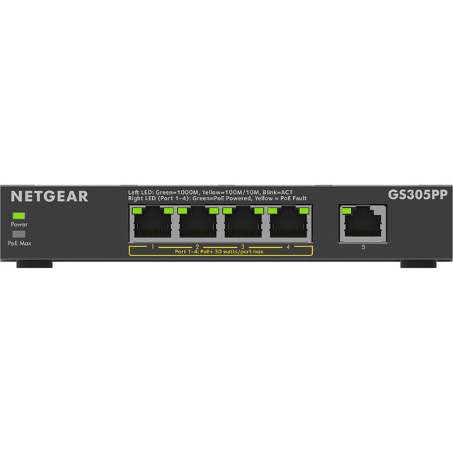 Netgear 5-Port-Gigabit-Ethernet-PoE+-Unmanaged-Switch (GS305PP) (schwarz)