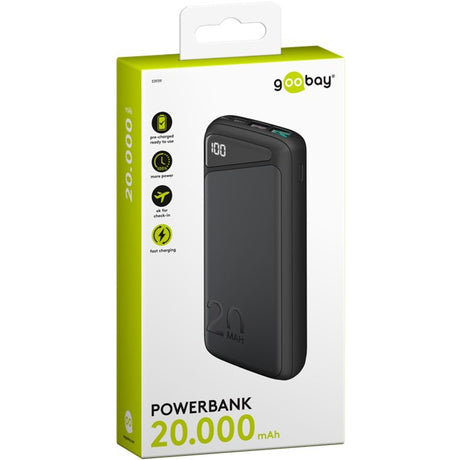 Goobay Schnelllade-Powerbank 20.000 mAh – 74 Wh (schwarz, USB-C PD, QC 3.0)