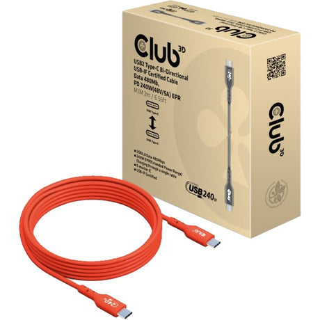 Club 3D USB-C 2.0 bidirektionales Kabel (orange, 2 Meter, 240 W)