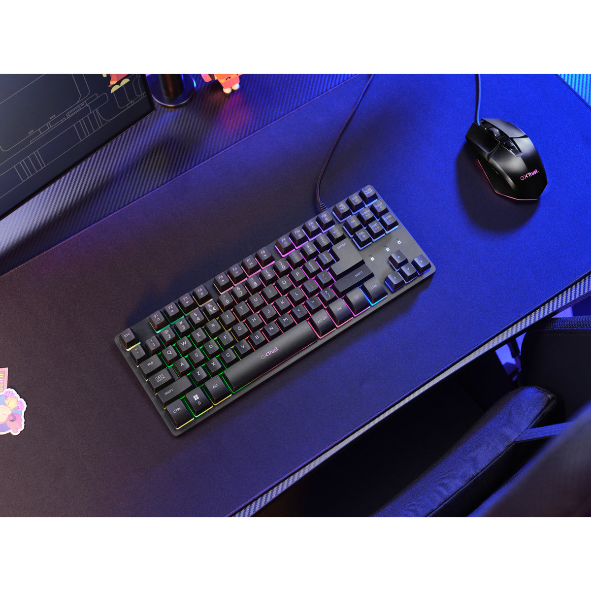 Trust GXT 833 Thado-Tastatur mit TKL-Beleuchtung (schwarz, US-Layout (QWERTY), 80 % (TKL), RGB)