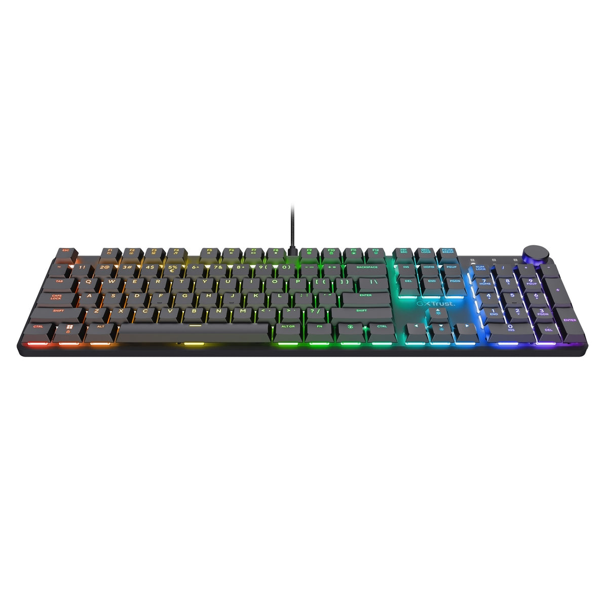 Mechanische Gaming-Tastatur Trust GXT 866 Torix (Schwarz, US-Layout (QWERTY), Huano Red, 100 %, RGB)