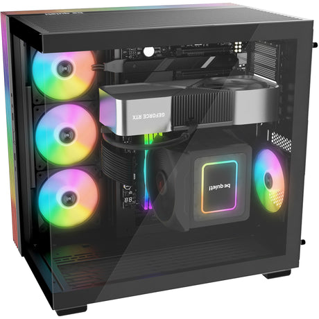 Ruhig sein! Lichtsockel 600 lx Midi-Tower-Gehäuse (schwarz | 2x USB-A | 1x USB-C | RGB | Fenster)
