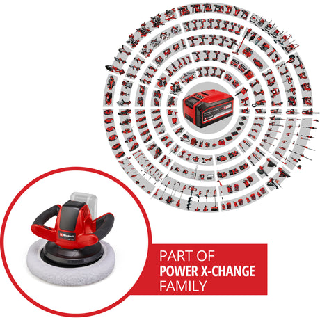 Einhell Akku-Polierer CE-CB 18 254 Li Solo – Power X-Change – 18 V Li-Ion – 2.500 t min – ø254 mm – inkl. 2x Poliertuch (1x Textil, 1x Synthetik) - exkl. Akku und Ladegerät
