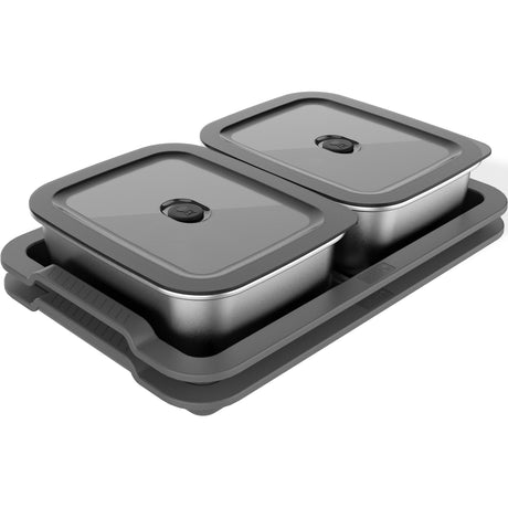 Weber Works Zubereitungs- und Servierset Behälter (Edelstahl grau, 2 Lebensmittelbehälter aus Edelstahl, 2 Tabletts, 1,8 Liter pro Behälter)