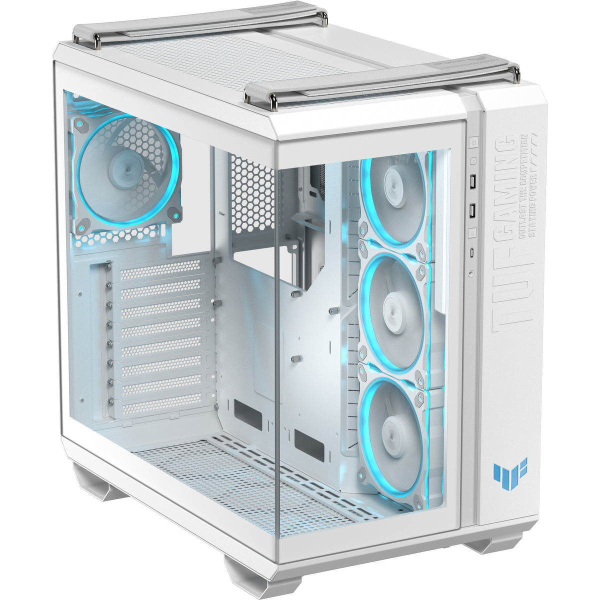 Asus TUF Gaming GT502 Horizon ArGB Midi-Tower-Gehäuse (weiß | 3x USB-A | 1x USB-C | gehärtetes Glas)