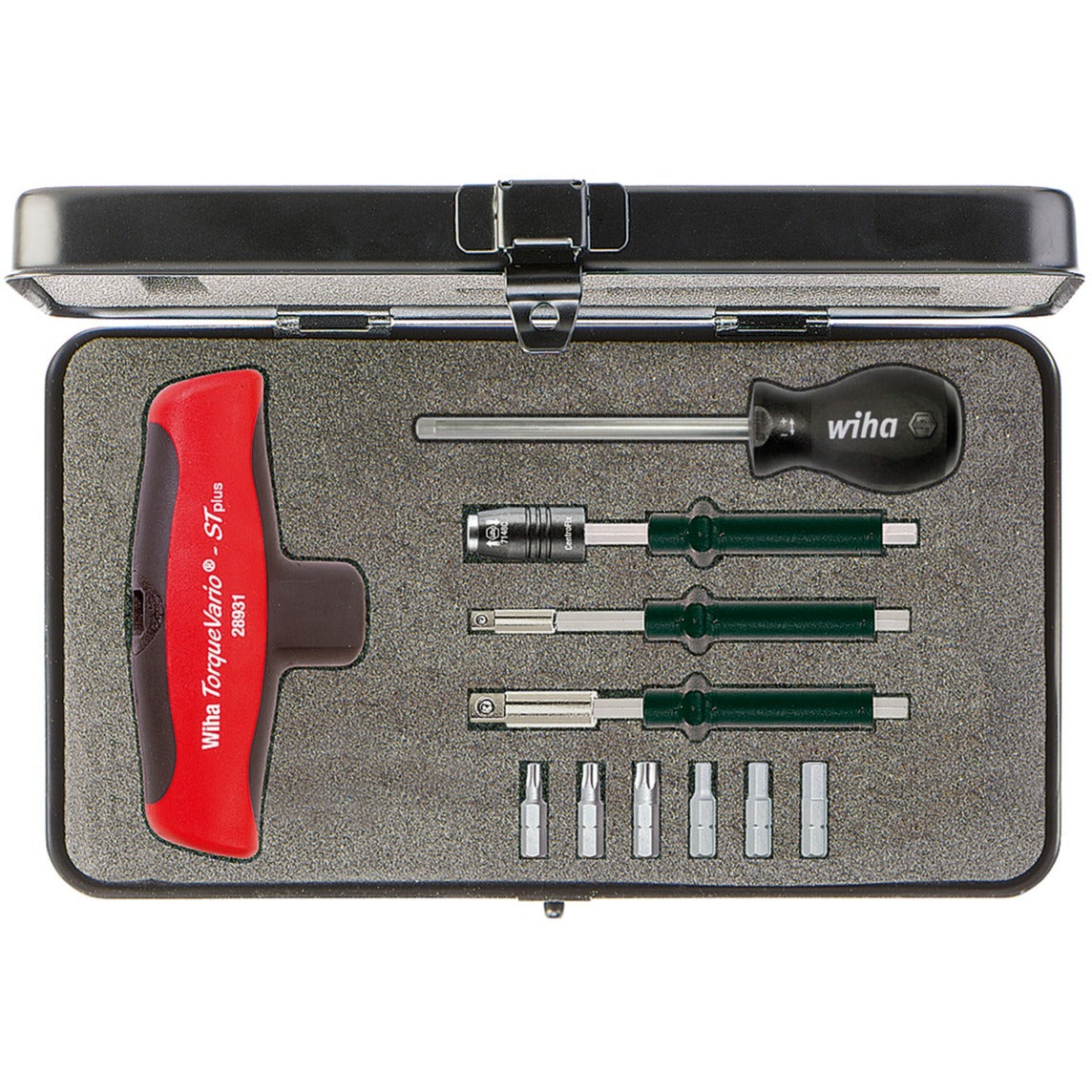 Wiha Drehmomentschraubendreher-Set mit Kreuzgriff Torquevario-s t (schwarz rot, 5-14 Nm, 12-teilig, inkl. Box)
