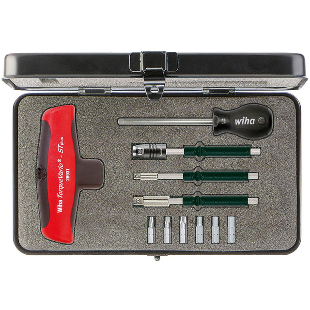 Wiha Drehmomentschraubendreher-Set mit Kreuzgriff Torquevario-s t (schwarz rot, 5-14 Nm, 12-teilig, inkl. Box)