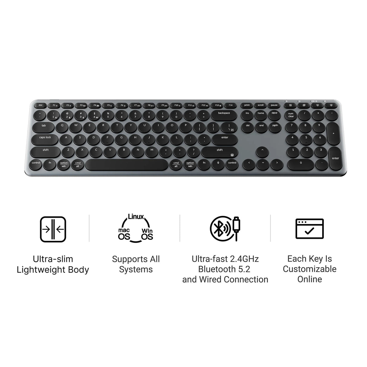 Keychron b5 pro-k8 toetsenbord (wit, us lay-out (qwerty), scissor switches, 100%, abs keycaps, 2.4 ghz bluetooth usb)