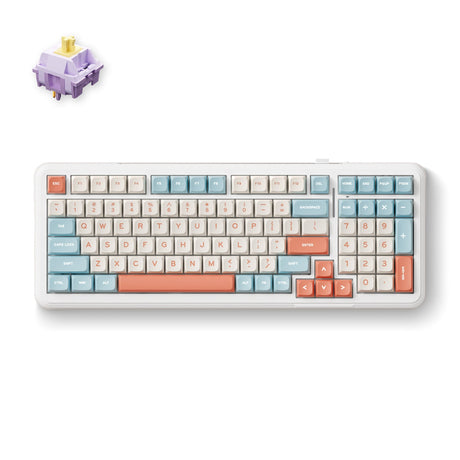 Mchose K99 Horizon Orange Hyacinth Kabellose mechanische RGB-Tastatur mit Dichtungsmontage (weiß, US-Layout (Qwerty), KTT Hyacinth, RGB, Hot Swap, Double-Shot PBT, kabellos | Bluetooth | USB-C)