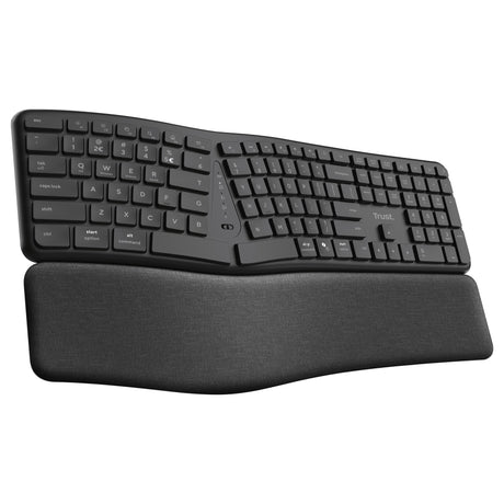 Trust Keyra ergonomische kabellose Tastatur (schwarz, US-Layout (QWERTY), 100 %, 2,4 GHz USB | Bluetooth)