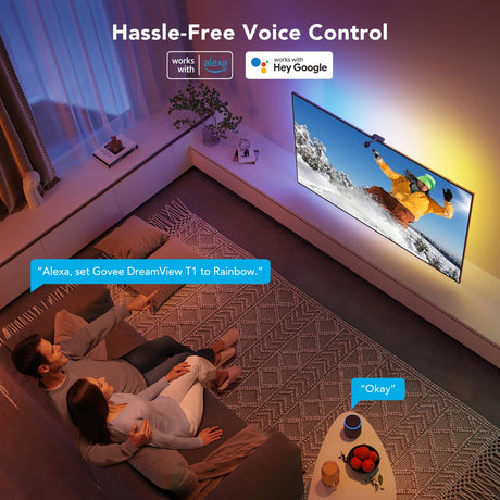 Govee H6199 DreamView T1 TV-Hintergrundbeleuchtung, Stimmungsbeleuchtung (5 Meter, RGBIC, WLAN, Bluetooth, für 75–85 Zoll Fernseher)