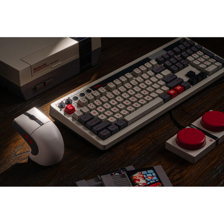 8bitdo retro r8 mouse - n edition (grijs rood, 50 - 26000 dpi, bluetooth usb-c 2.4 ghz)