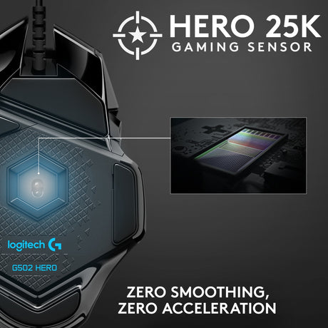 Logitech G502 Hero Hochleistungs-Gaming-Maus (schwarz, 100–25.600 dpi, RGB-LEDs)