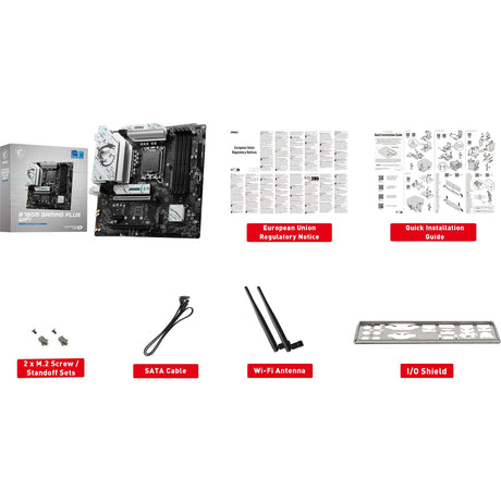 MSI B760M Gaming Plus WiFi Socket 1700 Mainboard (Schwarz Silber, RAID, 2,5 GB LAN, Wi-Fi 6e, BT, Sound, µATX)