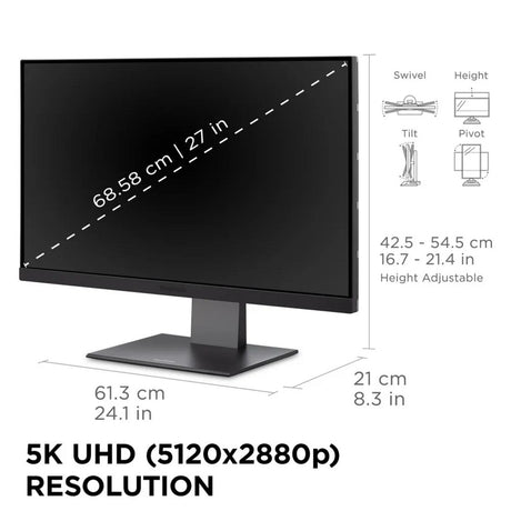 Viewsonic VP2788-5k Mac-kompatibler 27 4K-UHD-Monitor (schwarz, 2x Thunderbolt 4, 1x HDMI, 1x Displayport, USB-A, USB-C)