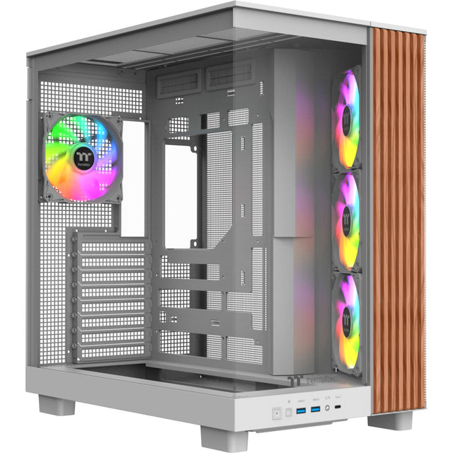 Thermaltake View 380 XL WS ARGB MIDI Tower Gehäuse (weiße Holzfarbe | 2x USB-A | 1x USB-C | RGB | gehärtetes Glas)