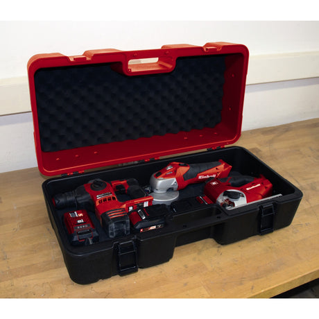 Einhell Koffer E-Box L70 35 – zur universellen Aufbewahrung – max. Belastbarkeit: 50 kg – Polsterung aus weichem Schaumstoff – spritzwassergeschützte Ausführung – ergonomischer Griff