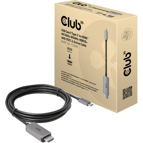 Club 3D USB Gen2 Typ-C auf HDMI-Kabel (schwarz, 3 Meter, 4k120hz, 8k60hz, hdr10)