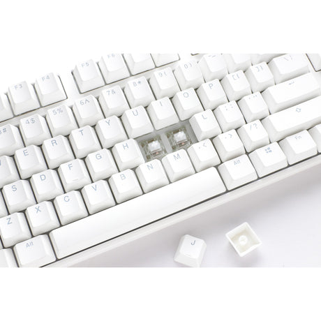 Ducky One 3 klassische reinweiße TKL-RGB-mechanische Tastatur (weiß, US-Layout (QWERTZ), Cherry-MX-Rot, 80 % (TKL), RGB-LEDs, Double-Shot-PBT, Hot-Swap-fähig, Quack-Mechanik)