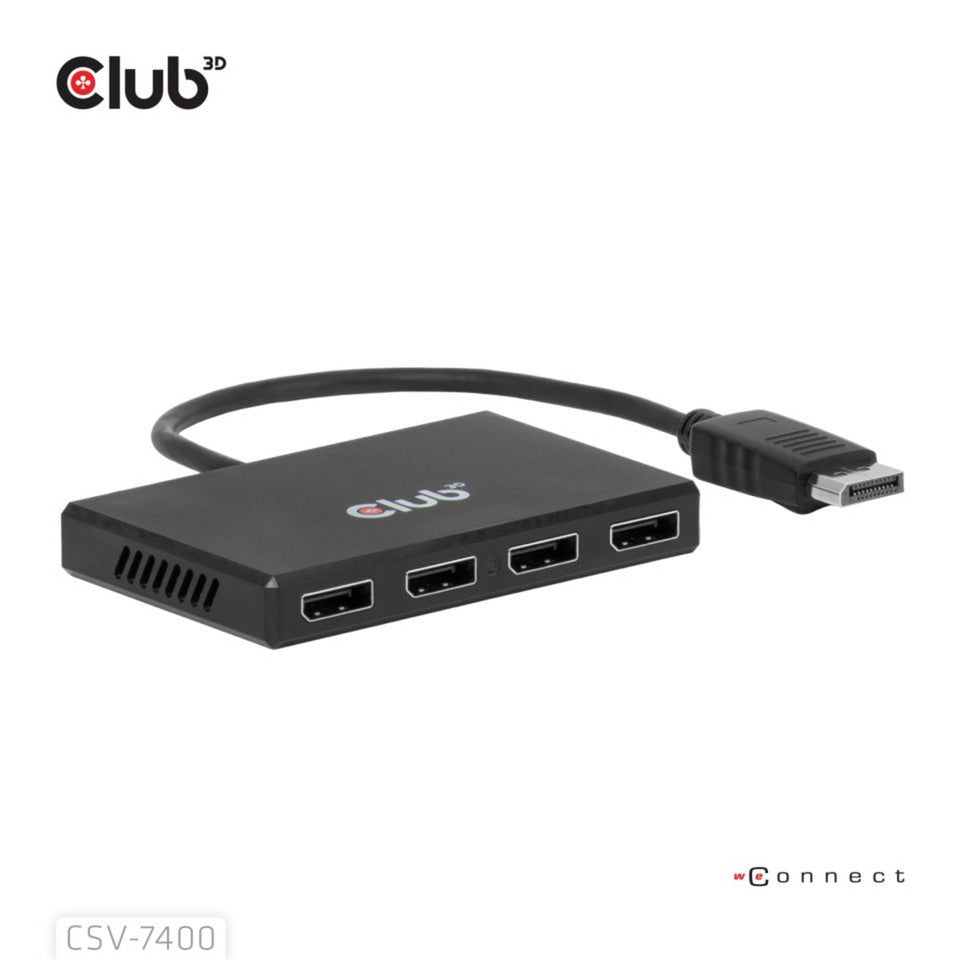 Club 3d displayport quad monitor hub mst 4x 4k30hz displayport splitter (zwart)