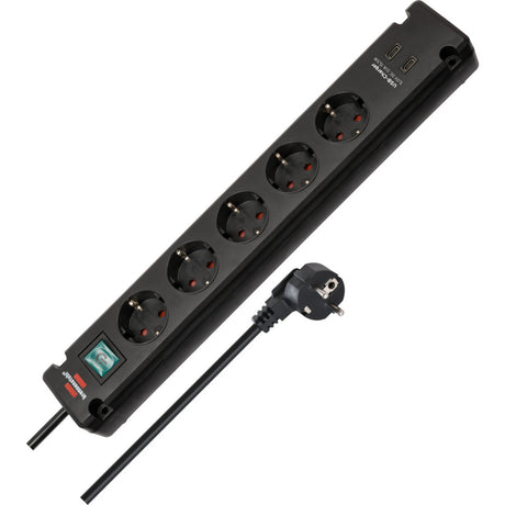 Brennerstuhl Bremounta Steckdosenleiste mit 2 USB C Ladebuchsen | 5-fach | schwarz | 3m h05vv-f 3g1,5 - 1150660415