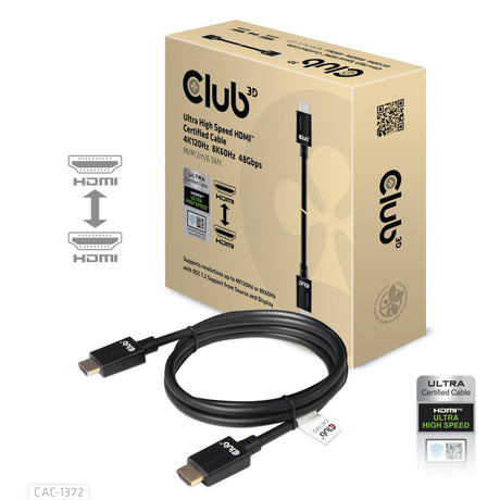 Club 3D Ultra-High-Speed-HDMI-2.1-zertifiziertes Kabel männlich-männlich (schwarz, 2 Meter, 4K 120 Hz, 8K 60 Hz, 48 Gbit/s)