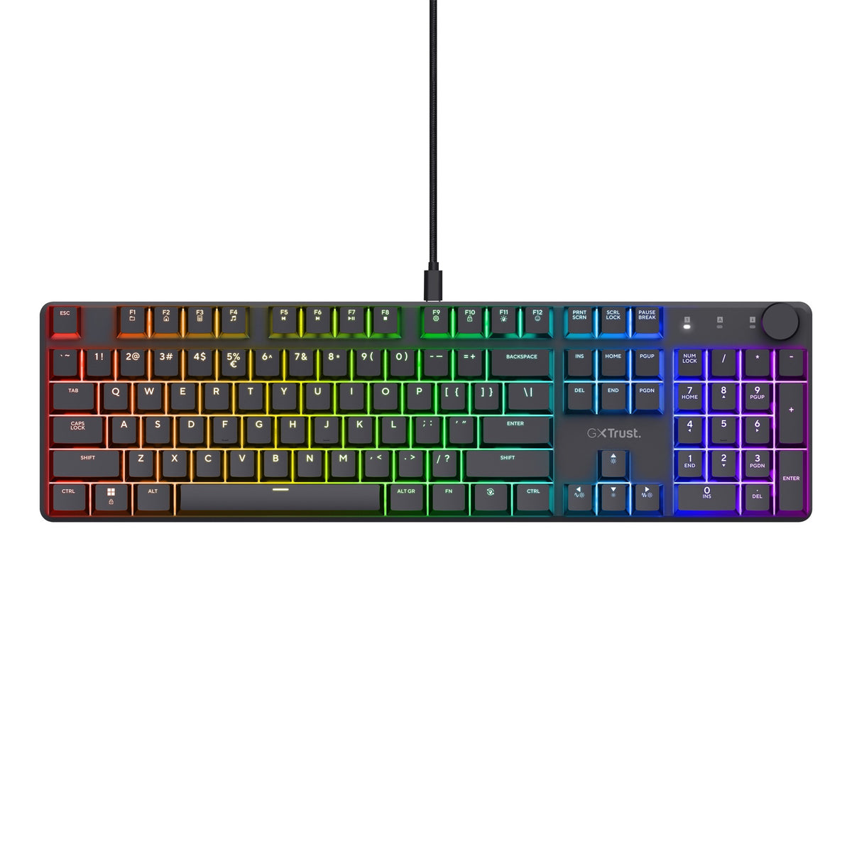 Mechanische Gaming-Tastatur Trust GXT 866 Torix (Schwarz, US-Layout (QWERTY), Huano Red, 100 %, RGB)