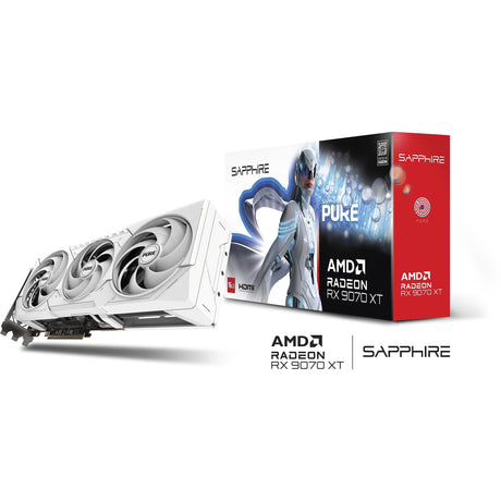 Sapphire Radeon RX 9070 XT Pure Grafikkarte (Weiß, 2x Display Port, 2x HDMI 2.1, Rdna4)