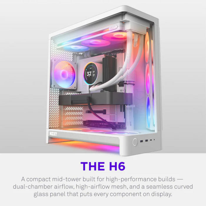 Nzxt h6 rgb+ midi tower behuizing (wit | 2x usb-a | 1x usb-c | rgb | tempered glass)