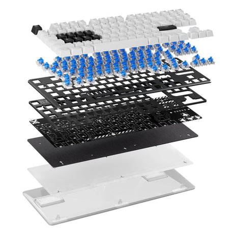 Mechanische Gaming-Tastatur Pulsar PCMK 2HE TKL (weiß, US-Layout (QWERTZ), 80 % (TKL), RGB, PBT-Double-Shot-Tastenkappen, Hot-Swap)