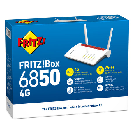 Fritz! Box 6850 4G Edition internationaler Router (weiß rot, Mesh-WLAN, 4G 3G)