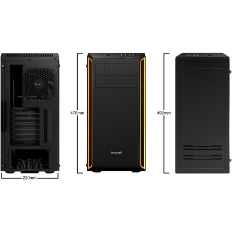 Ruhig sein! Pure Base 600 Window Midi-Tower-Gehäuse (schwarz orange | 2x USB-A | gehärtetes Glas)