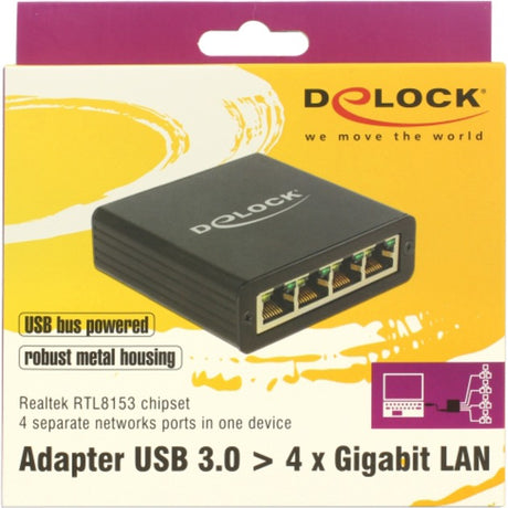 Delock USB 3.0 > 4x Gigabit LAN Adapter (schwarz, 80 Zentimeter)