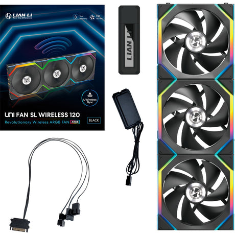 Lian Li Uni Fan SL120 Wireless RGB Gehäuselüfter (schwarz, 3 Stück, 120 x 124,5 x 28 mm, PWM)