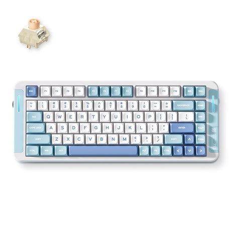 Mchose X75 V2 Blue Icy Creamsicle benutzerdefinierte mechanische Tastatur (weiß, US-Layout (QWERTY), Kailh Box Icy Creamsicle, 75 %, RGB, Hot Swap, Double-Shot PBT, kabellos | Bluetooth | USB-C)