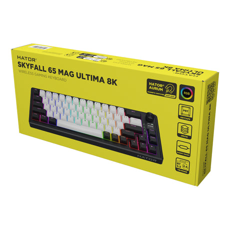 Hator skyfall mag ultima 8k wireless rgb mechanisch gaming toetsenbord (zwart, us lay-out (qwerty), hator aurum ice, 65%, rgb, double-shot pbt, hot-swap, 2.4ghz | bluetooth | usb-c)