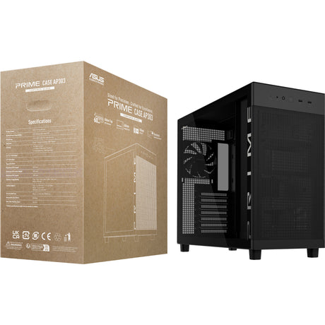 Asus Prime Ap303 - Midi-Tower-Gehäuse mit gehärteter Glasscheibe (Schwarz | 2x USB-A | 1x USB-C | gehärtetes Glas)