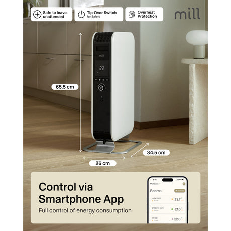 Mill gentle air wifi olieradiator oil1500wifi3 (wit zwart, 1500 watt, tot 22 m², bluetooth, wifi module, app bediening)