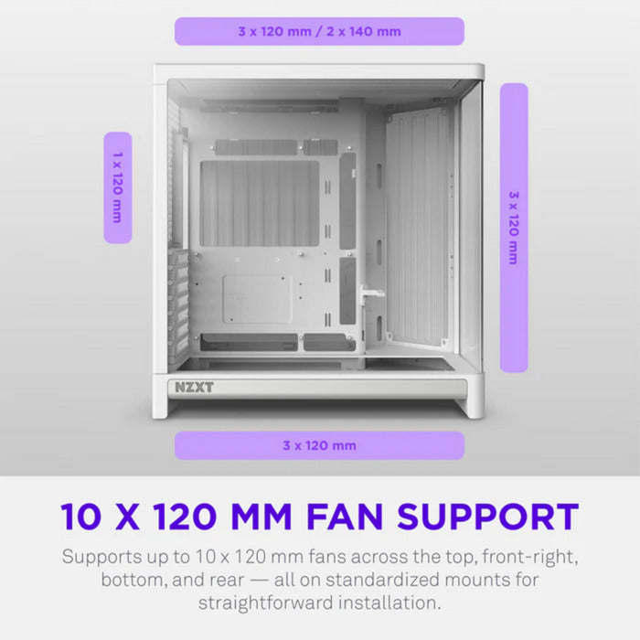 Nzxt h6 rgb+ midi tower behuizing (wit | 2x usb-a | 1x usb-c | rgb | tempered glass)