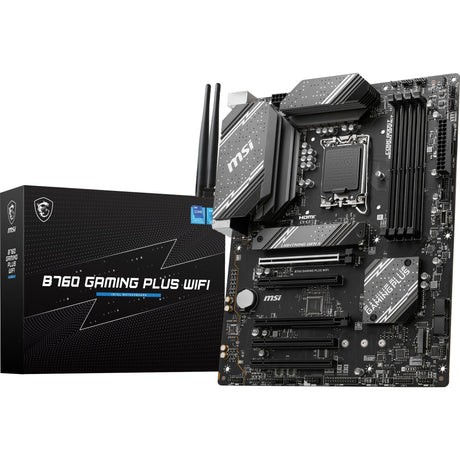 MSI B760 Gaming Plus Wi-Fi Socket 1700 Motherboard (grau schwarz, RAID, 2,5 GB LAN, Wi-Fi 6e, BT, Sound, ATX)