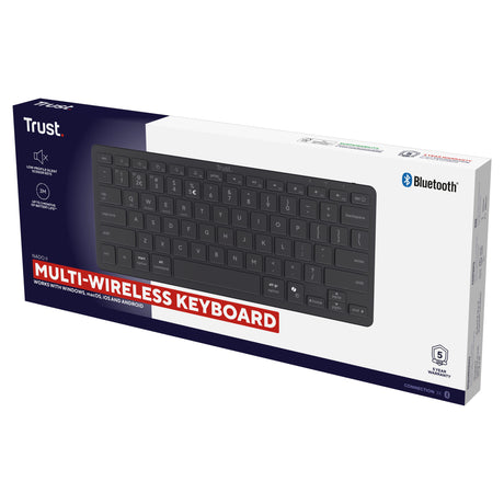 Trust Nado II Bluetooth-Tastatur (schwarz, US-Layout (QWERTZ), Scherenschalter, 80 % (TKL), Bluetooth)