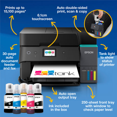 Epson ecotank et-4950 All-in-One-Tintenstrahldrucker (Schwarz, Fax, Scannen, Kopieren, WLAN, inklusive bis zu 3 Jahre Tinte)