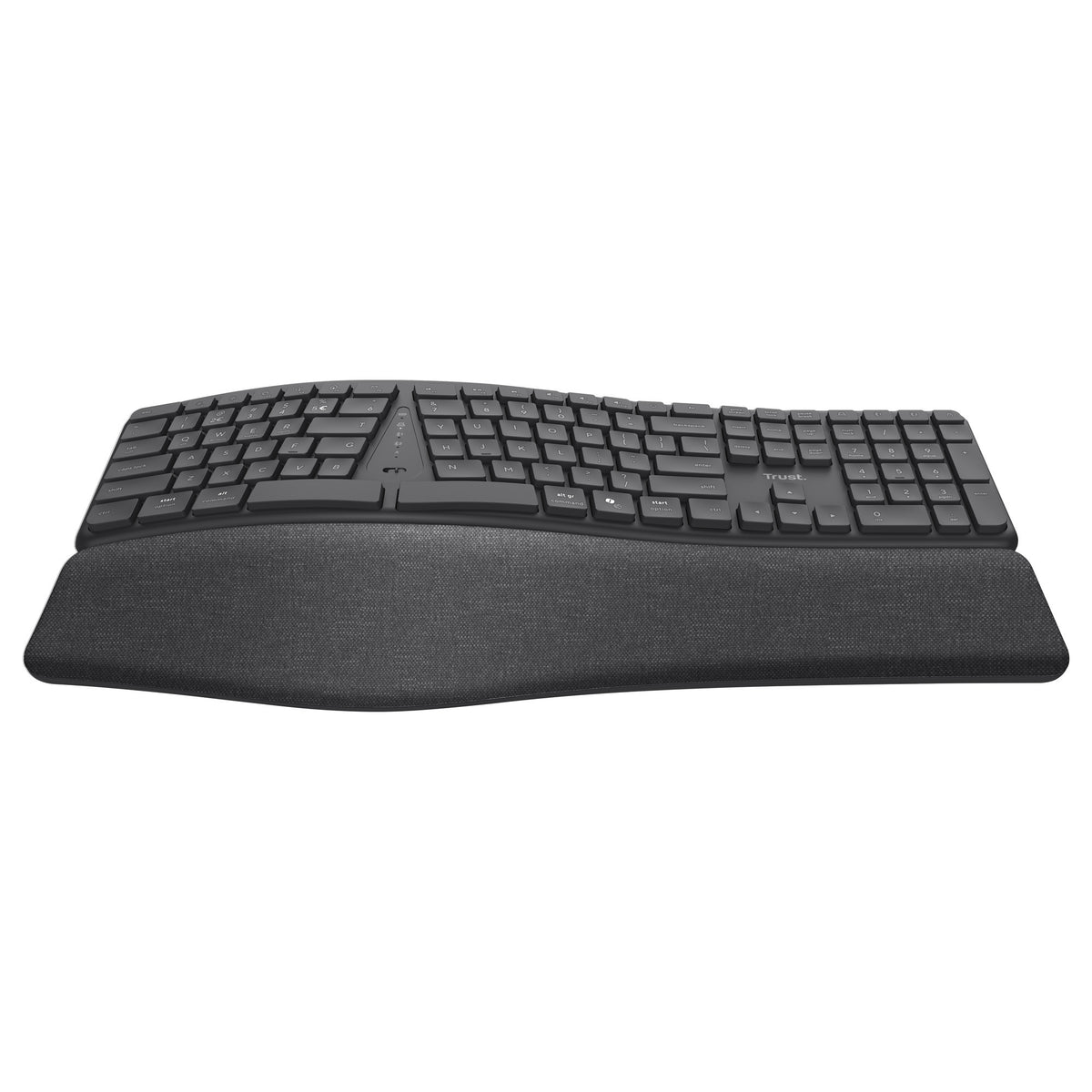Trust Keyra ergonomische kabellose Tastatur (schwarz, US-Layout (QWERTY), 100 %, 2,4 GHz USB | Bluetooth)